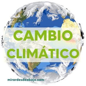 Imagen con un dibujo de planeta Tierra y texto: Cambio climático. En el blog ecológico y social: Mirar Desde Abajo