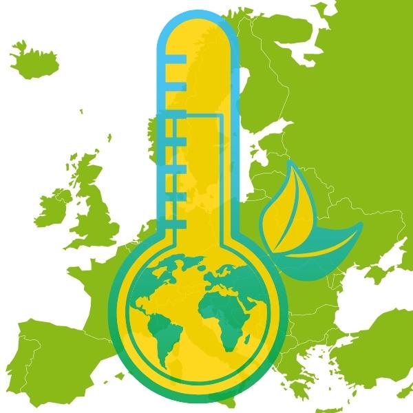 Dibujo de un termómetro sobre el mapa de Europa