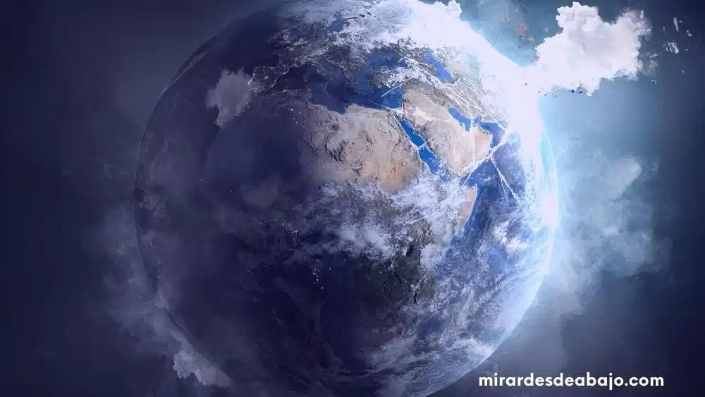 La tierra y los retos medioambientales frente al cambio climático. Imagen ficticia del planeta Tierra contaminado.