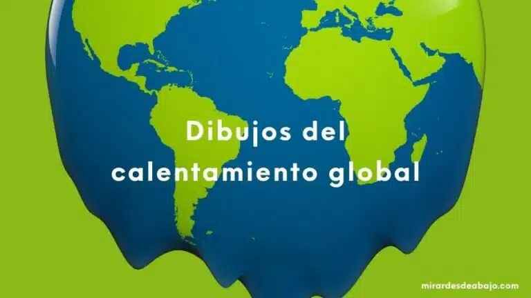 Imagen del planeta Tierra derritiéndose el texto sobre escrito en letras de color blanco: Dibujos del calentamiento global.