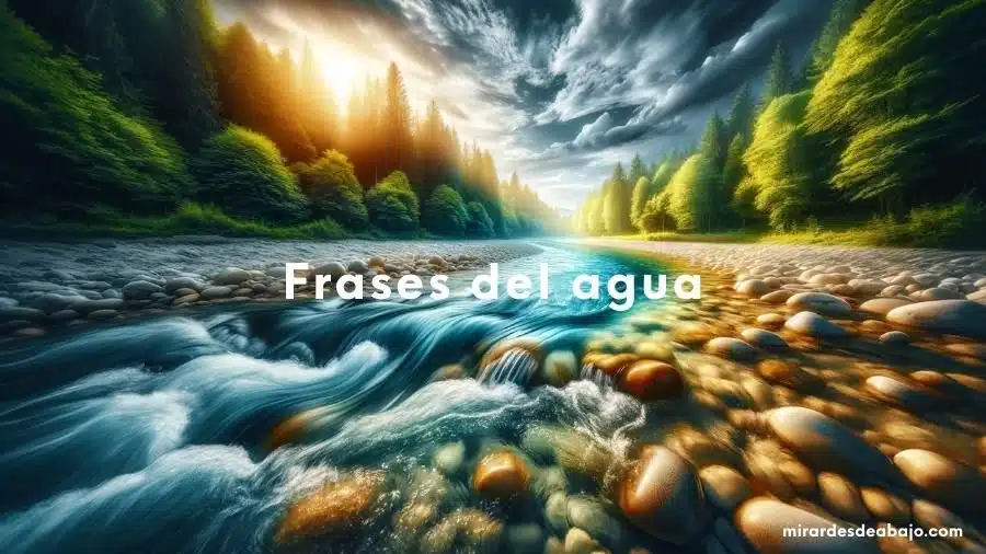 Frases para cuidar el agua: Inspiración y conciencia para nuestro recurso más precioso Mira esta colección única de frases para cuidar el agua. Encuentra inspiración y toma conciencia del valor vital del agua en nuestras vidas. Únete a nosotros en la misión de proteger este recurso esencial. Dibujo de río entre piedras y un bosque en referencia a las Frases del agua para un cartel.
